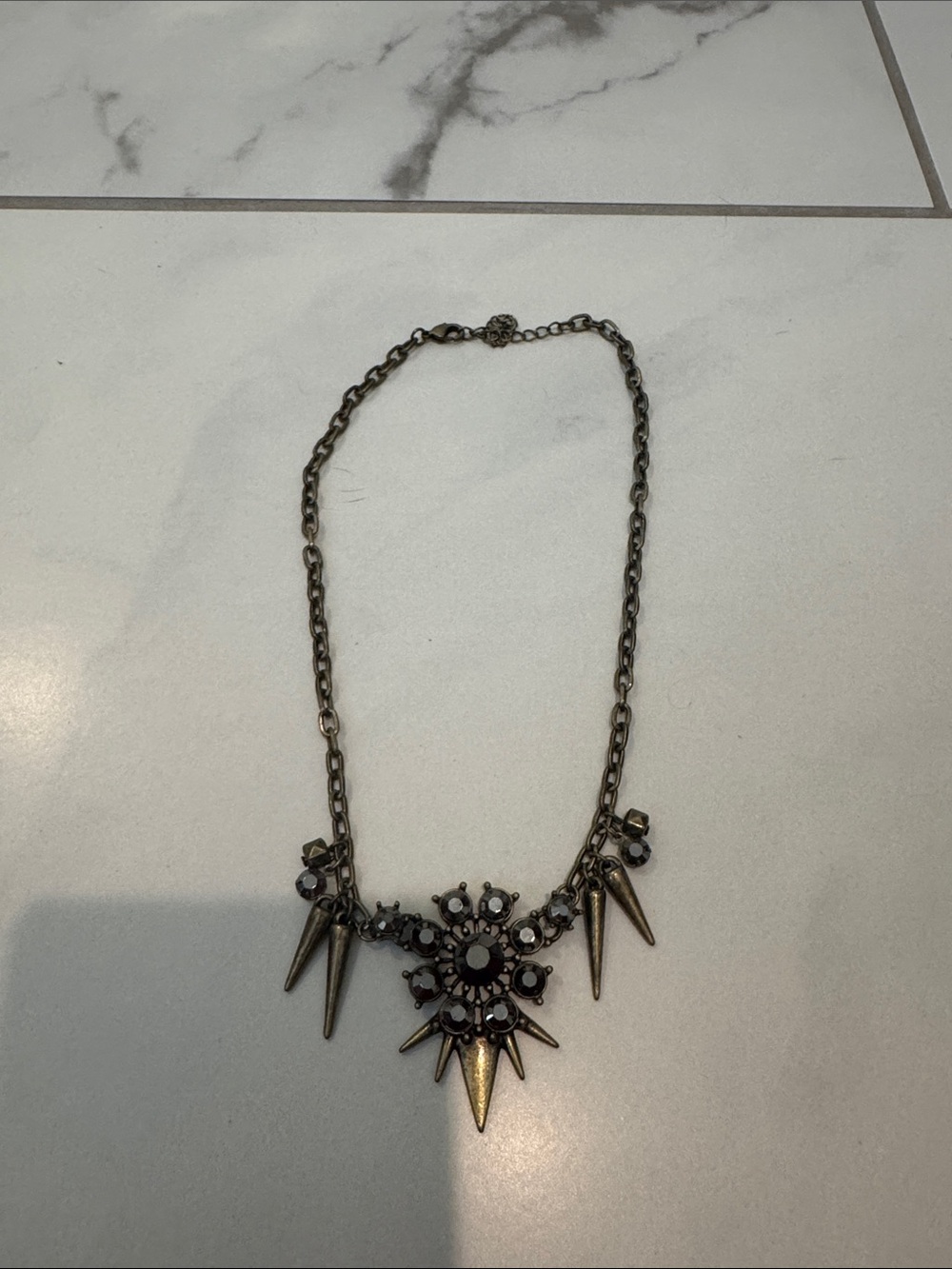 Vintage-Inspired Black and Gold Spike Statement Necklace